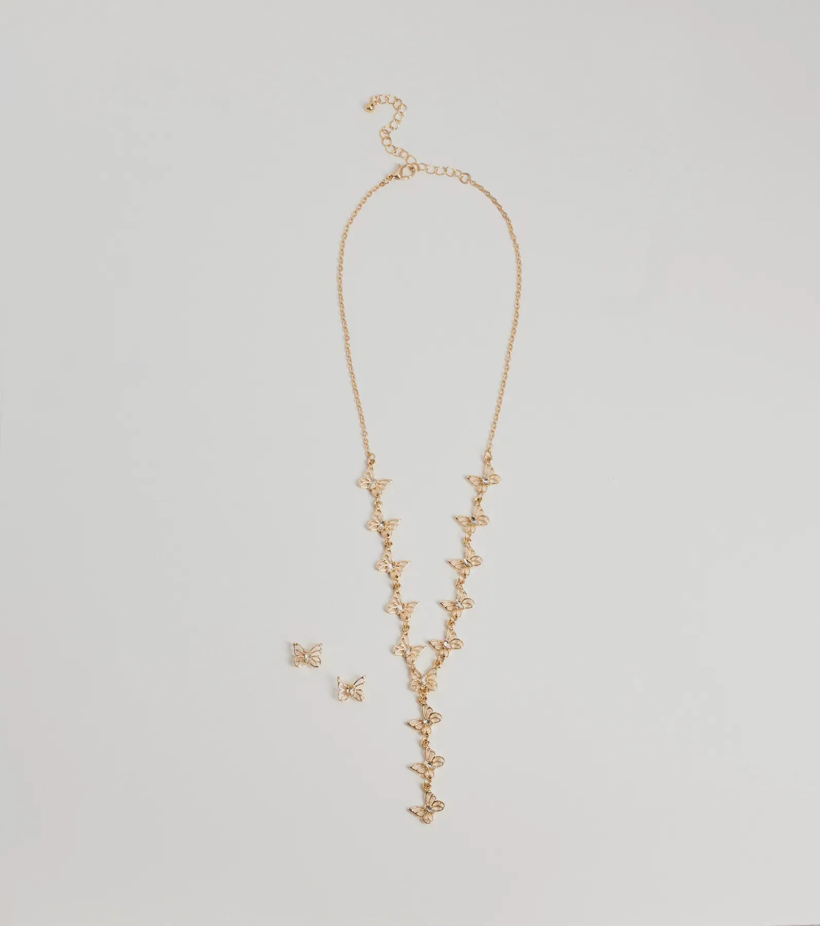 Glitzy Rhinestone Butterfly Necklace And Earrings Set sold by Windsor