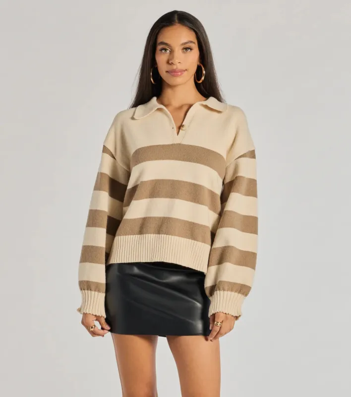 Stripe Sensation Collared Pullover Sweater sold by Windsor