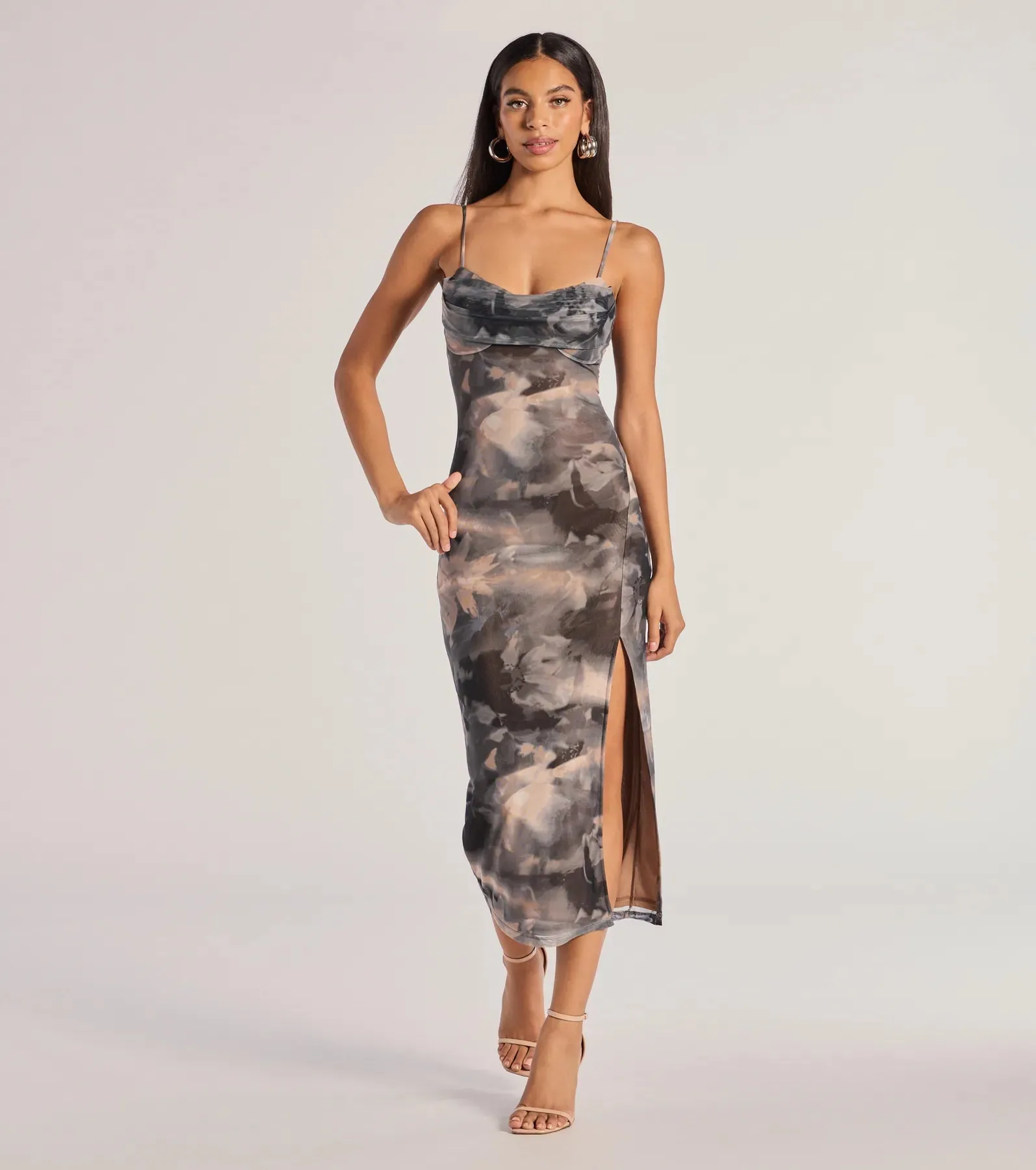 Dare To Allure Abstract Print High Slit Midi Dress sold by Windsor