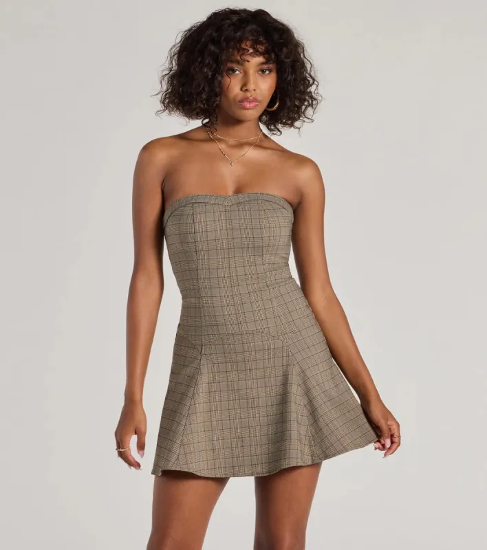 Adorable Look Plaid Print Strapless Skater Dress sold by Windsor