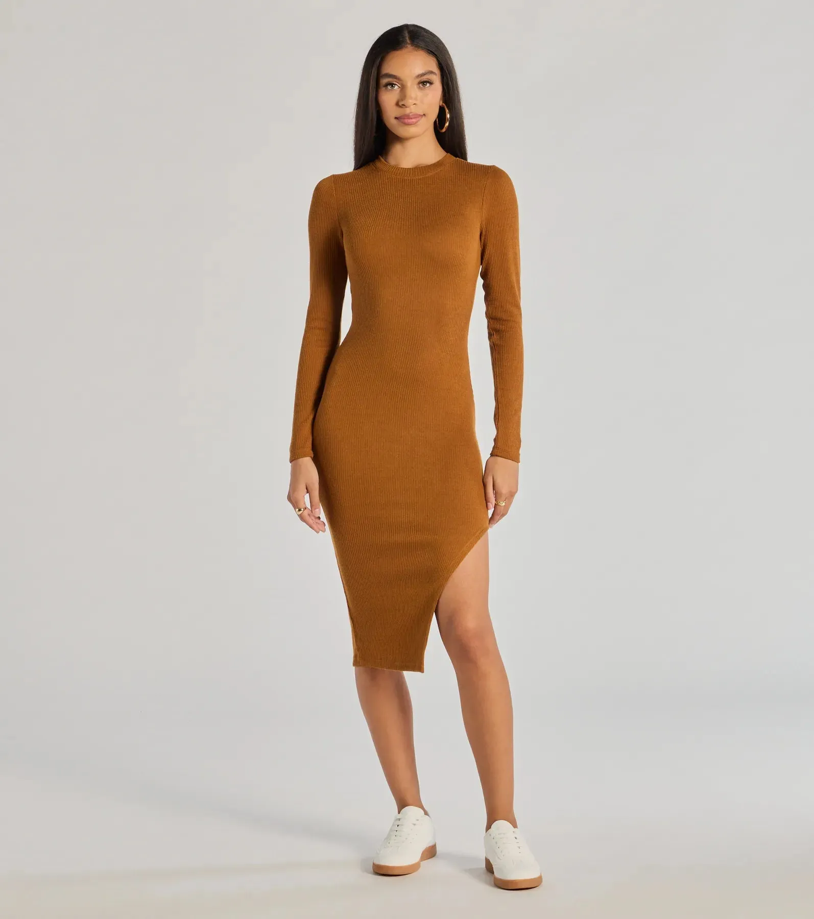 All Things Cozy High Slit Knit Midi Dress sold by Windsor
