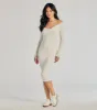 Sleek Vibes Off The Shoulder Knit Midi Dress sold by Windsor