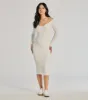 Sleek Vibes Off The Shoulder Knit Midi Dress sold by Windsor