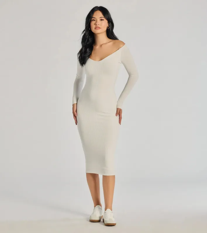Sleek Vibes Off The Shoulder Knit Midi Dress sold by Windsor
