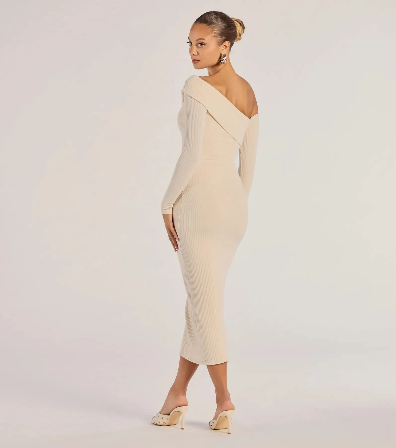 Sharp Lines Asymmetrical Long Sleeve Midi Dress sold by Windsor product image thumbnail 2