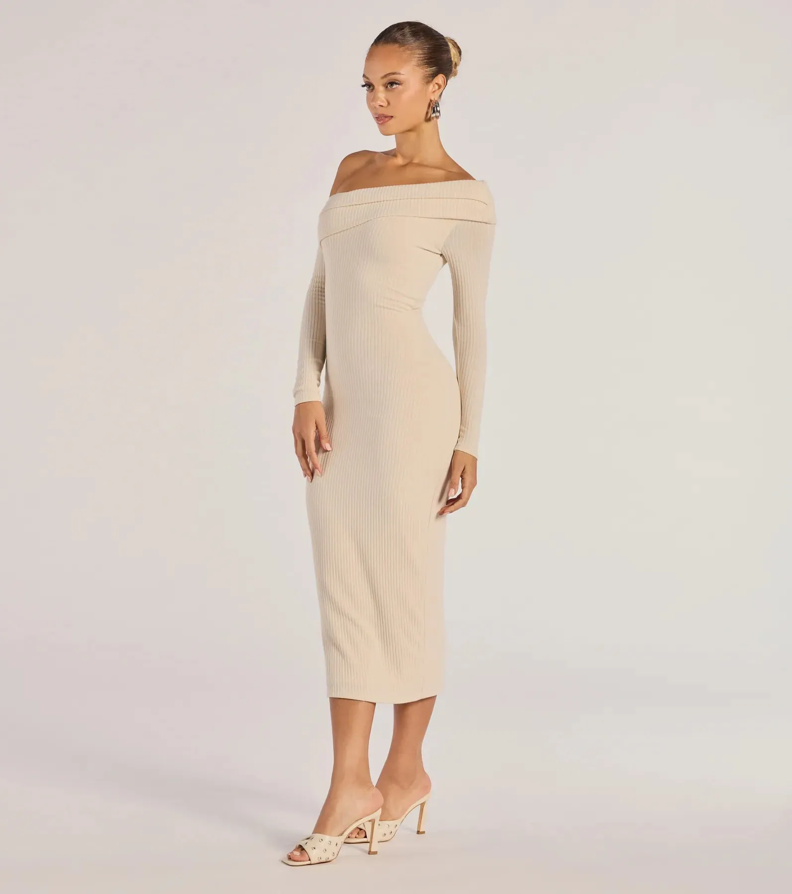 Sharp Lines Asymmetrical Long Sleeve Midi Dress sold by Windsor product image thumbnail 4