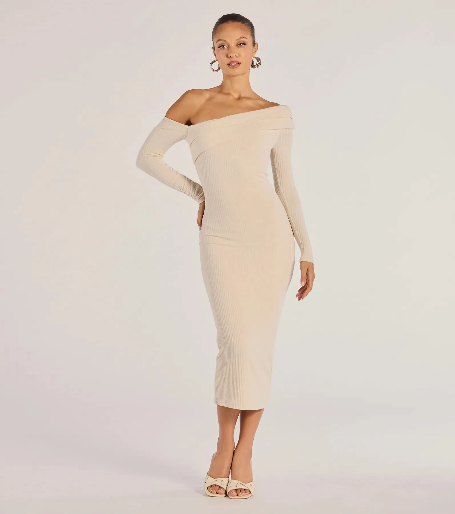Sharp Lines Asymmetrical Long Sleeve Midi Dress sold by Windsor