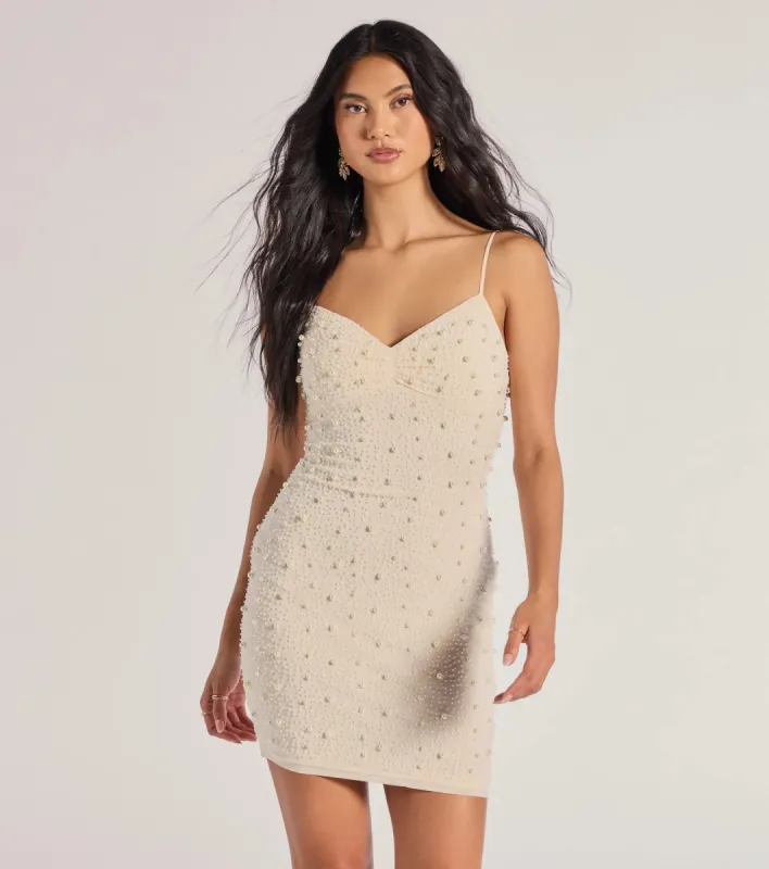 Delicate Glam Faux Pearl Sleeveless Mini Dress sold by Windsor