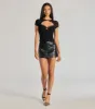 Alluring Velvet Flocked Sheer Mesh Cutout Top sold by Windsor