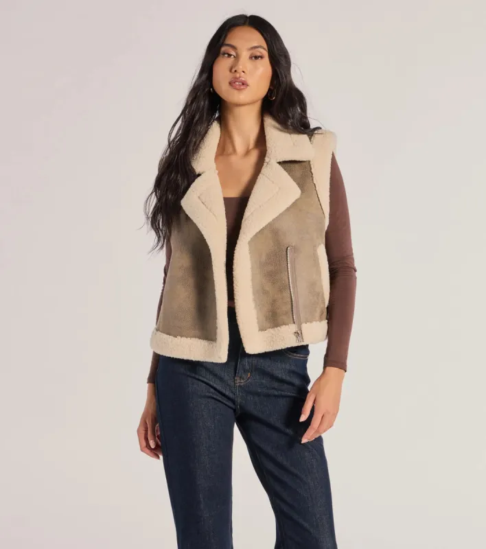 Luxe And Cozy Faux Sherpa Trim Oversized Vest sold by Windsor