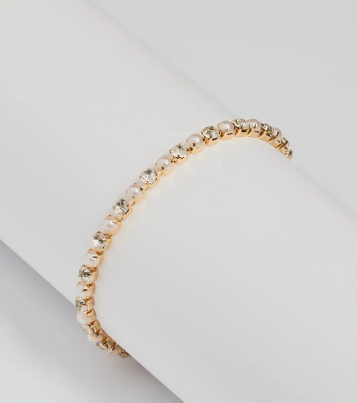 Timeless Glam Rhinestone Faux Pearl Tennis Bracelet sold by Windsor