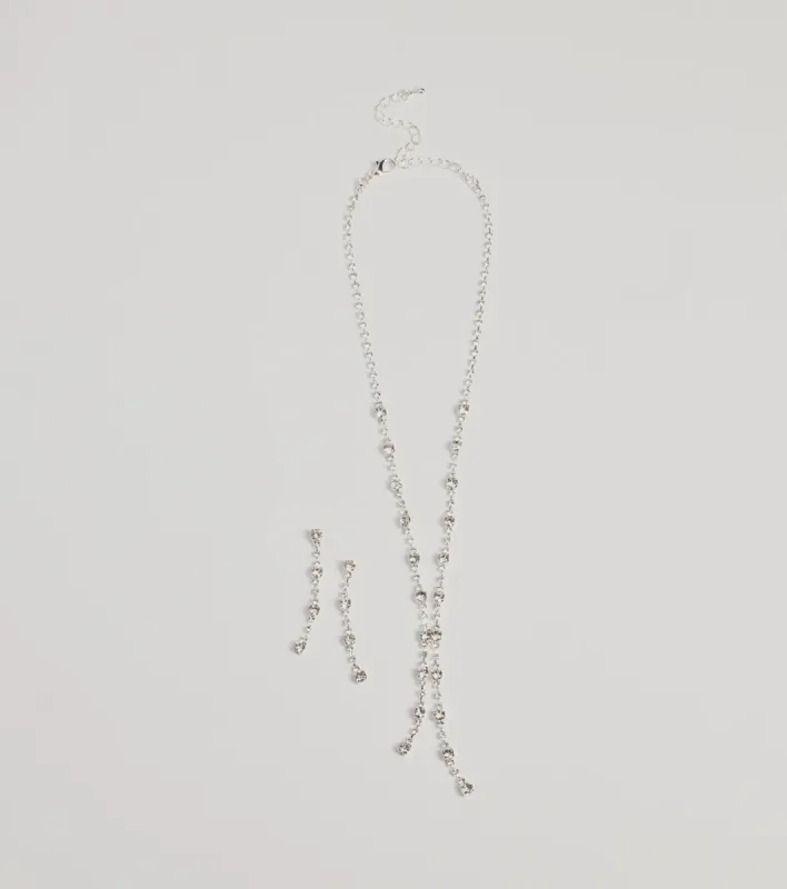 Glam Shine Rhinestone Lariat Necklace Set sold by Windsor