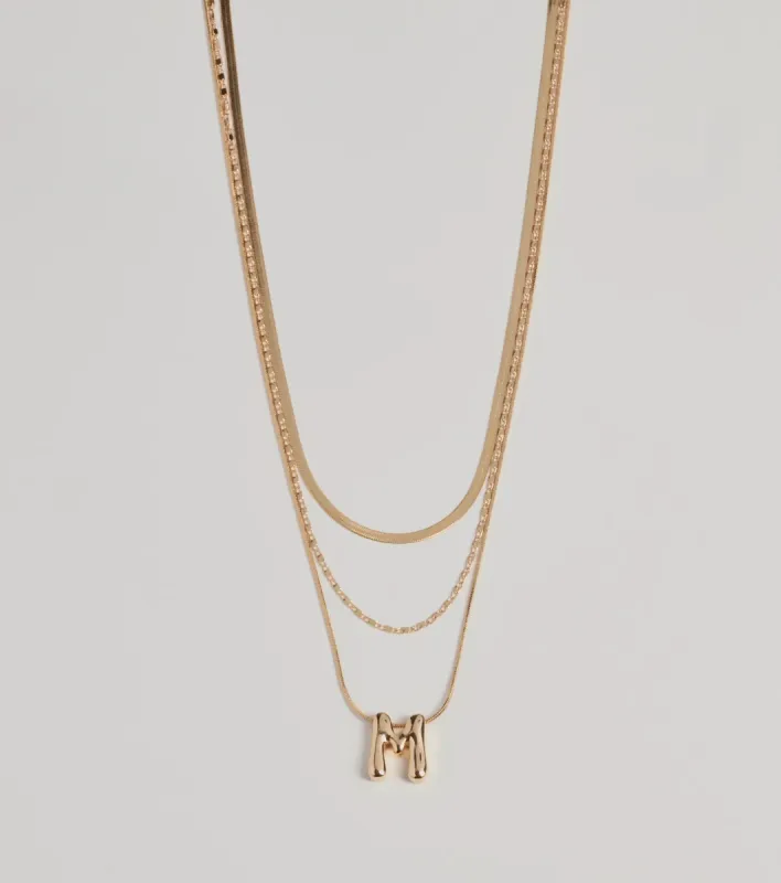 M Initial Layered Bubble Necklace sold by Windsor