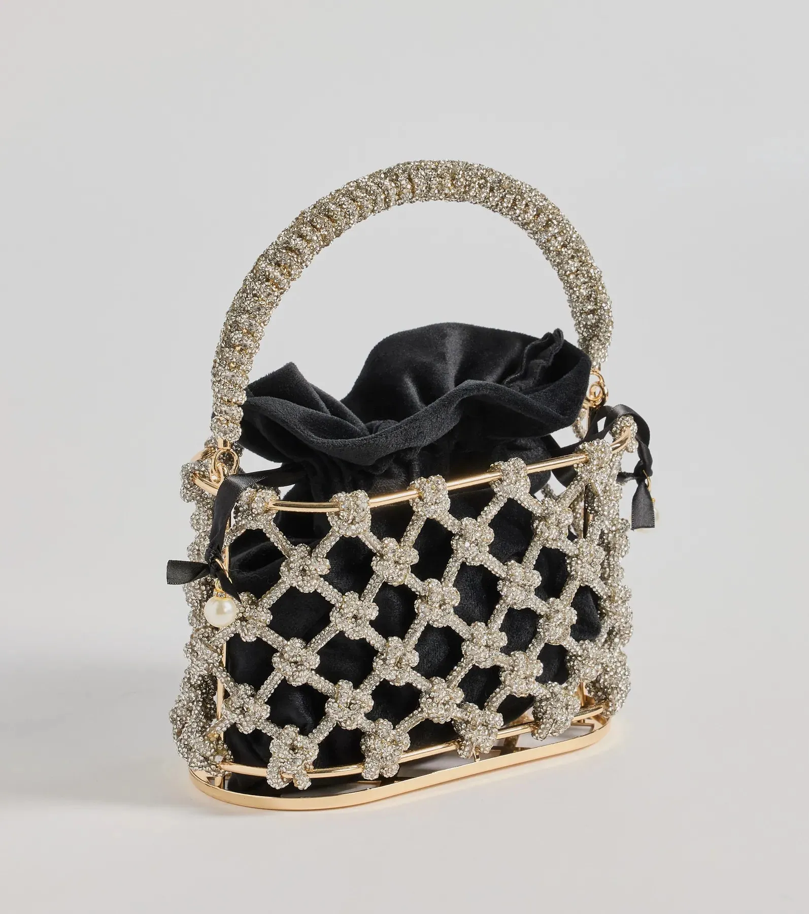Sparkling Touch Rhinestone Cage Bucket Handbag sold by Windsor