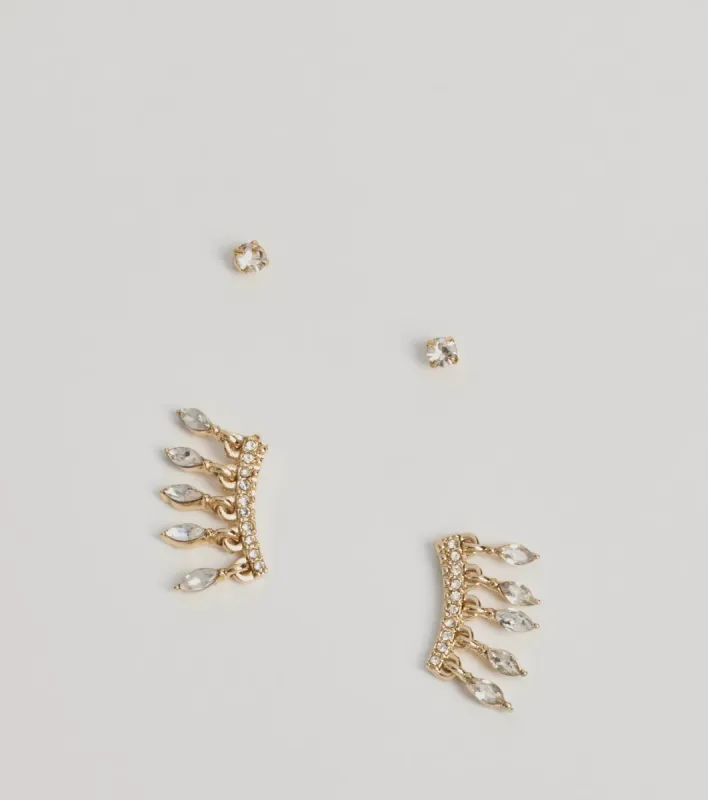Glitzy Trend Rhinestone Stud And Crawler Earrings Set sold by Windsor