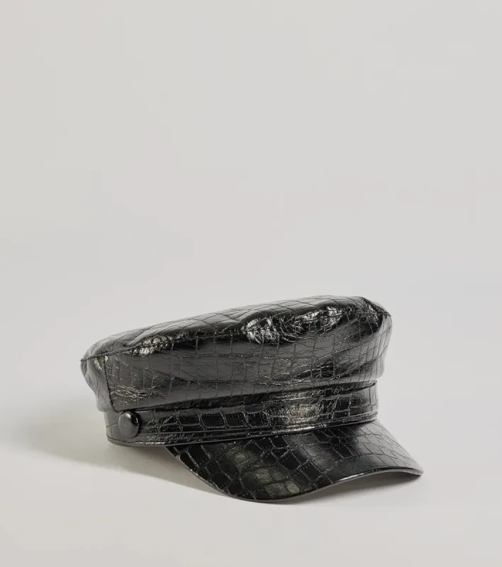 Edgy Sleek Croc-Embossed Cabby Hat sold by Windsor