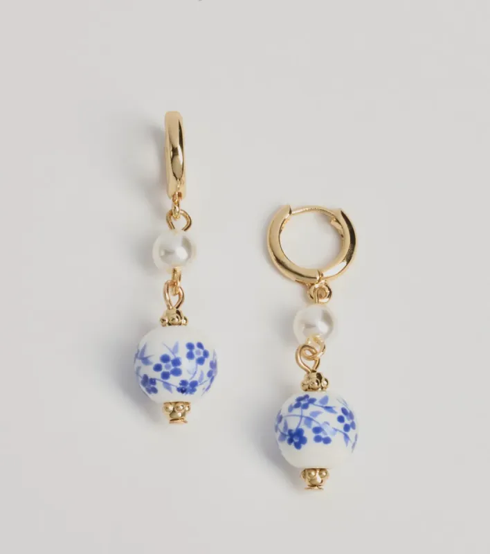 Dainty Chic Ceramic Charm Hoop Dangle Earrings sold by Windsor