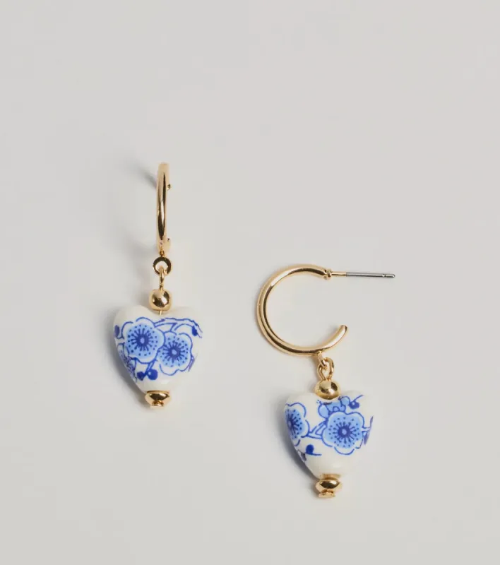 Adorably Dainty Ceramic Heart Small Hoop Earrings sold by Windsor