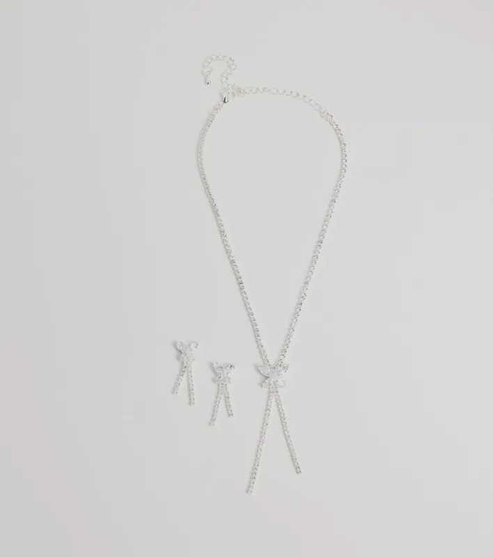 Luxe Butterfly Rhinestone Necklace And Earrings Set sold by Windsor