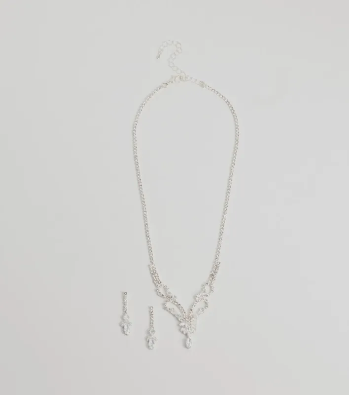 Glam Perfection Rhinestone Necklace And Earrings Set sold by Windsor