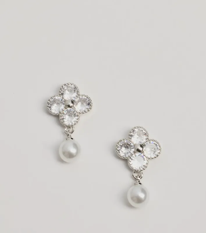 Cutest Glam Rhinestone And Pearl Clover Stud Earrings sold by Windsor
