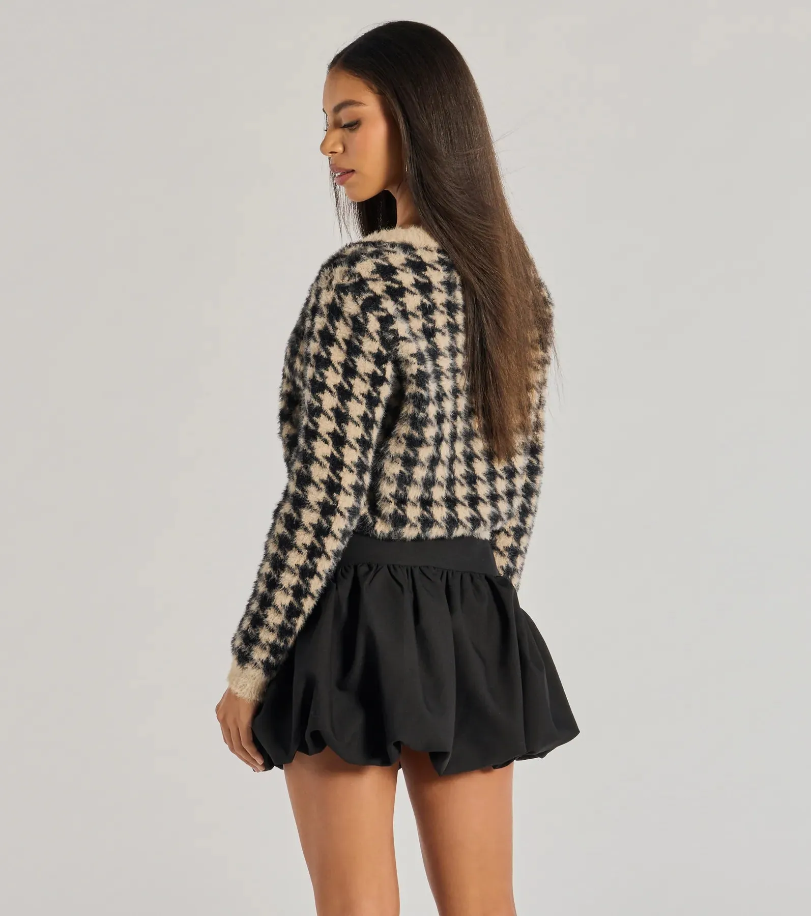 Polished Cozy Houndstooth Eyelash Knit Cardigan sold by Windsor product image thumbnail 2