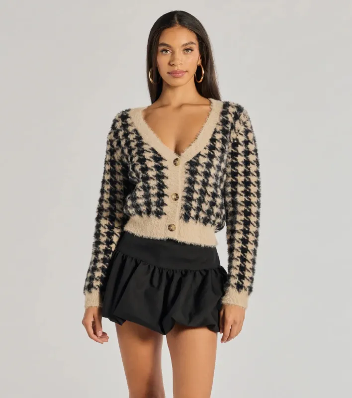 Polished Cozy Houndstooth Eyelash Knit Cardigan sold by Windsor