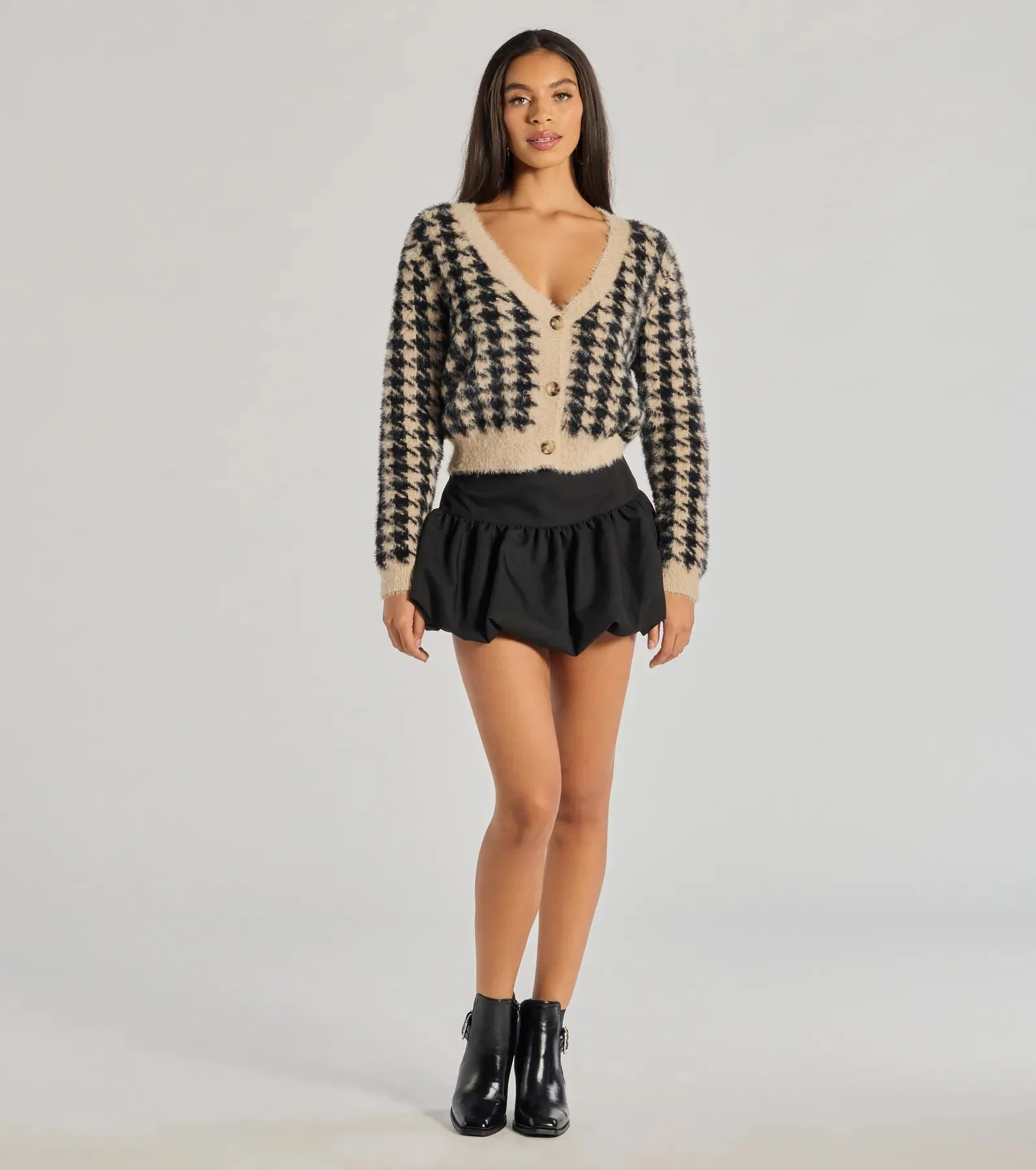 Polished Cozy Houndstooth Eyelash Knit Cardigan sold by Windsor product image thumbnail 3