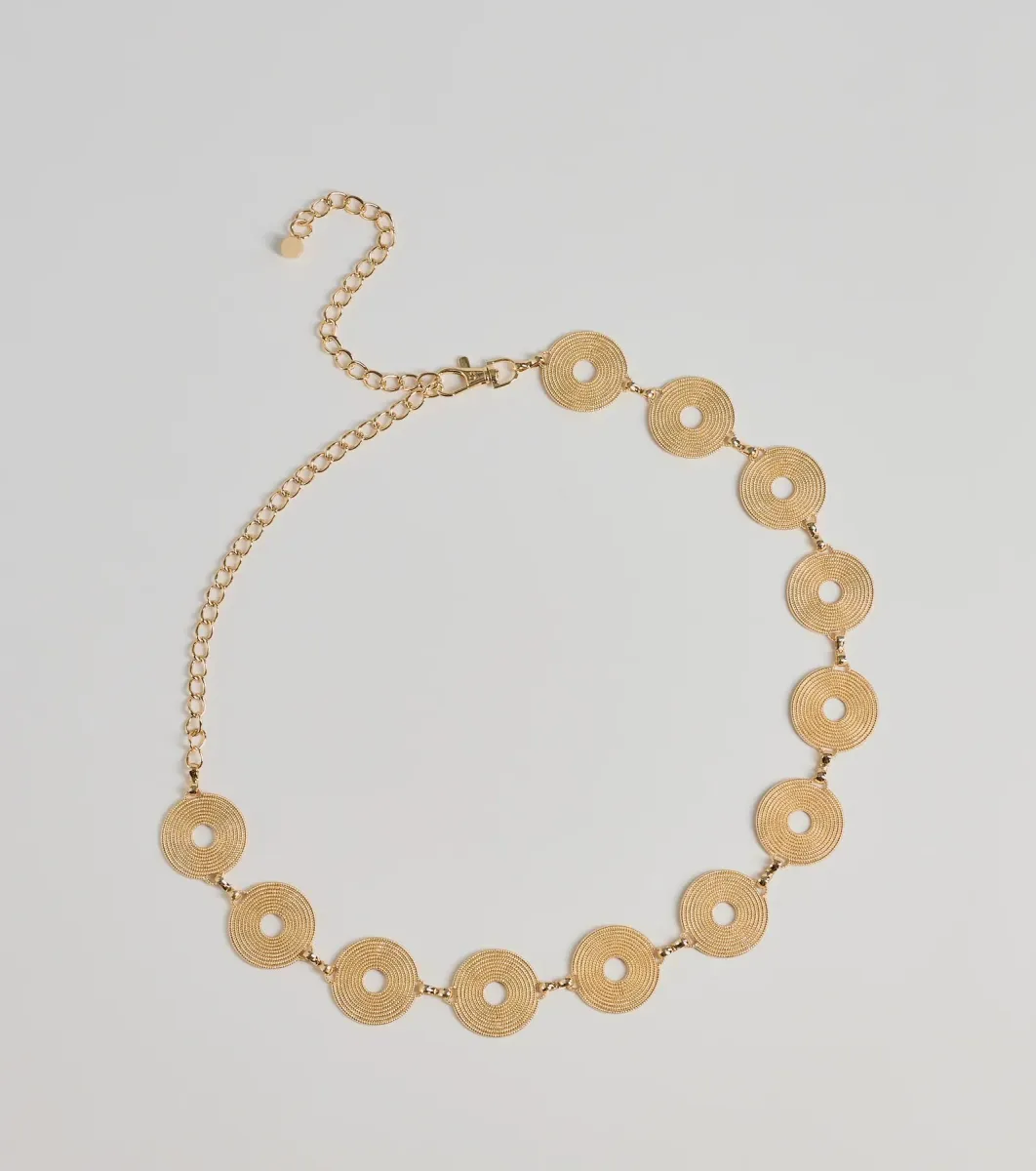 Boho Chic Textured Disc Chain Metal Belt sold by Windsor