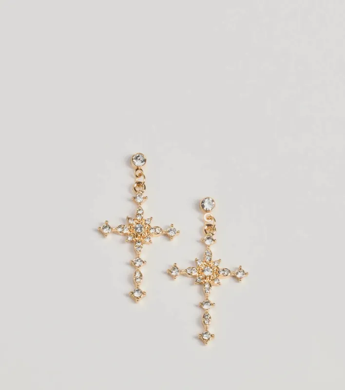 Graceful Charm Cross Rhinestone Earrings sold by Windsor
