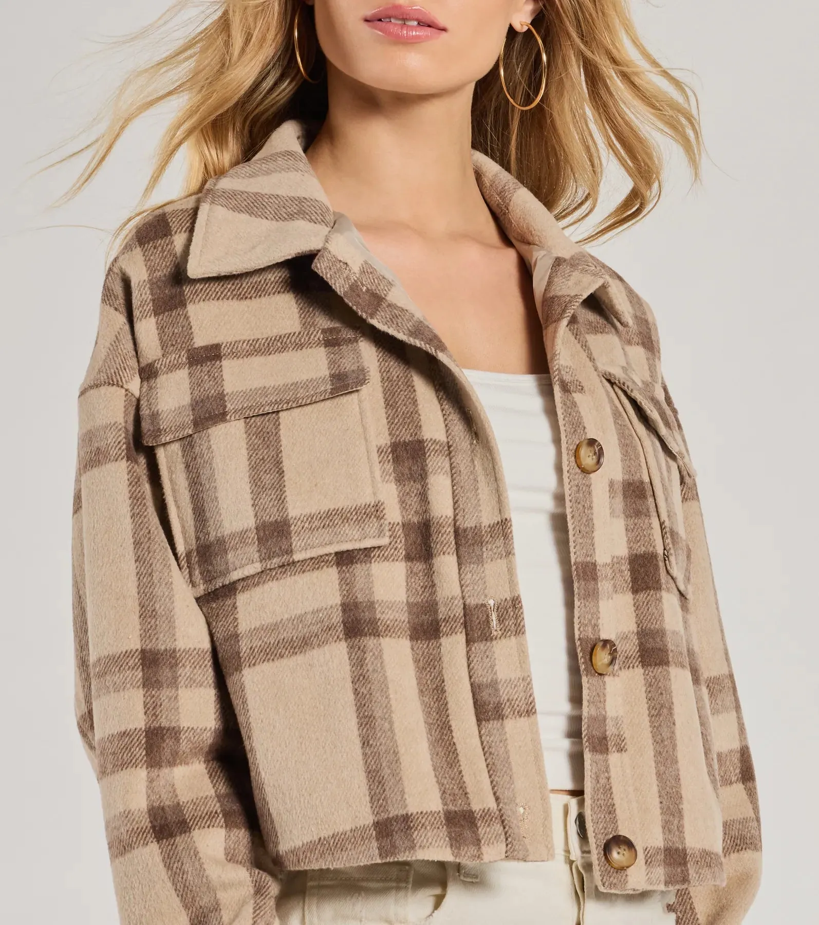 Perfectly Plaid Woven Oversized Cropped Shacket sold by Windsor product image thumbnail 4