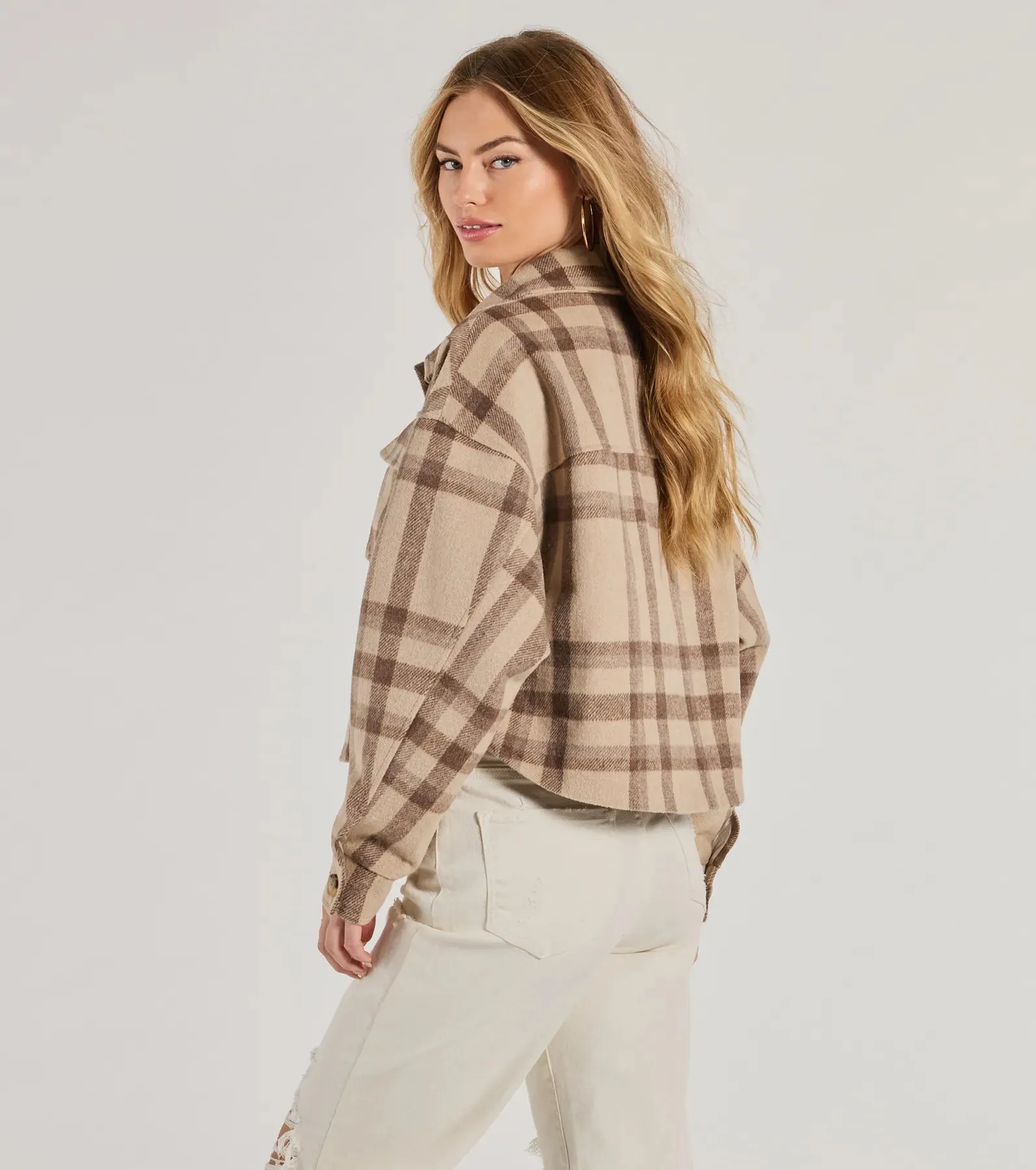 Perfectly Plaid Woven Oversized Cropped Shacket sold by Windsor product image thumbnail 2