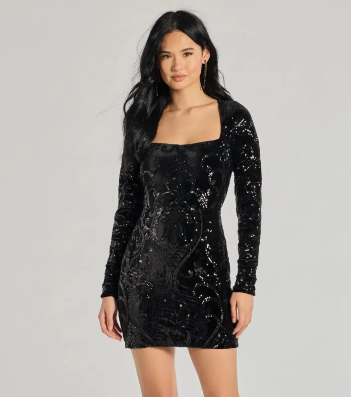 Ayden Long Sleeve Velvet Sequin Mini Dress sold by Windsor