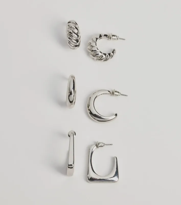 Minimal Glam Three-Pack Earrings Set sold by Windsor