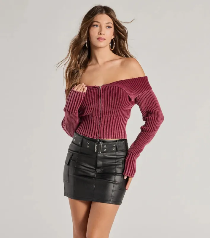 City Chic Faux Leather Belted Mini Skirt sold by Windsor