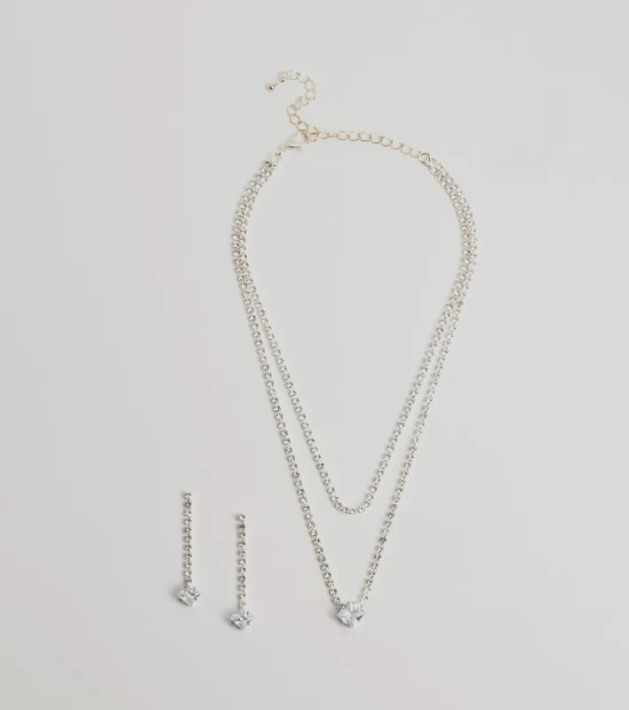 Elegant Sparkle Rhinestone Necklace And Earrings Set sold by Windsor