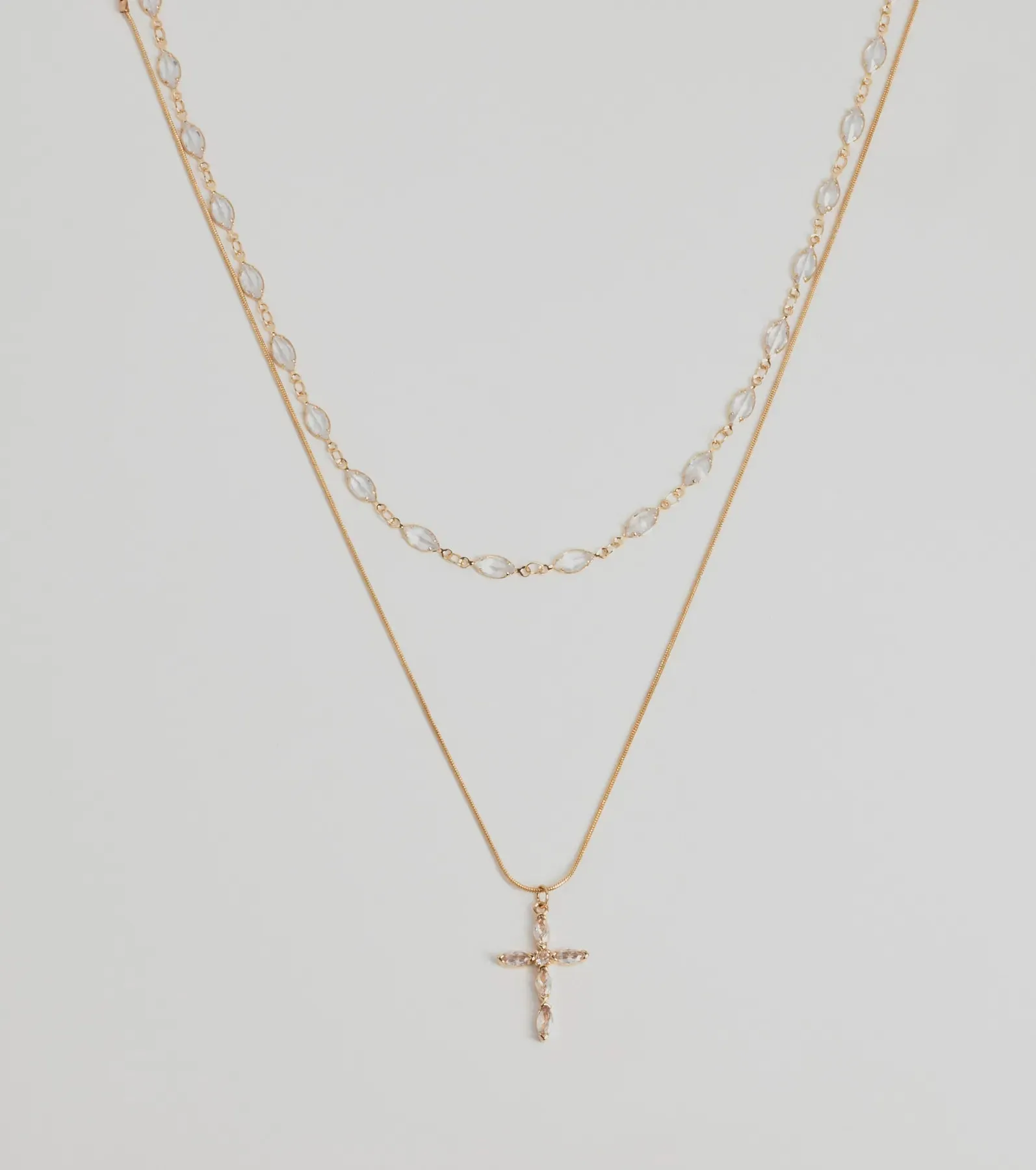Graceful Shine Layered Cross Charm Rhinestone Necklace sold by Windsor