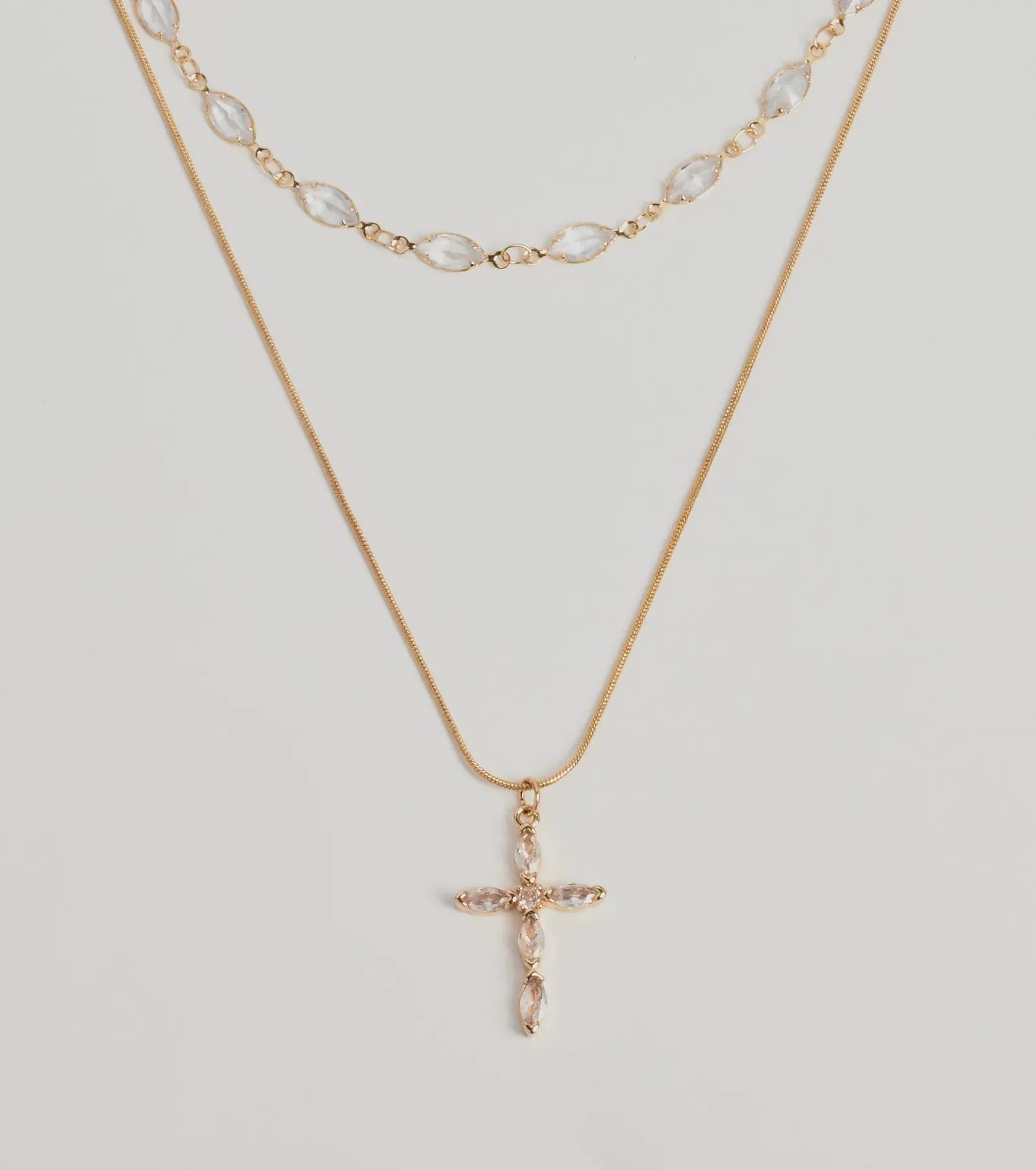 Graceful Shine Layered Cross Charm Rhinestone Necklace sold by Windsor product image thumbnail 2