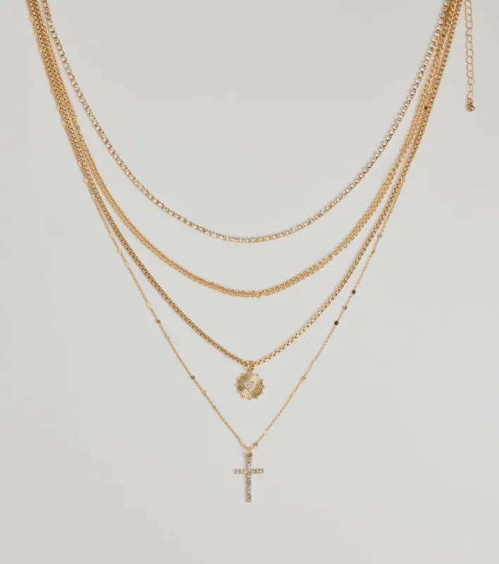 Sleek Bliss Layered Cross Charm Necklace sold by Windsor