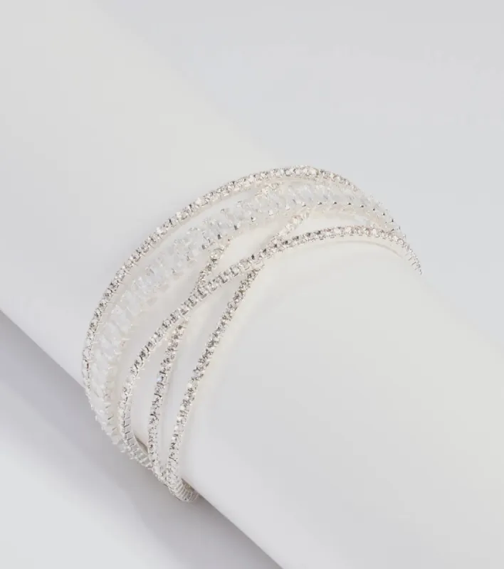 Sleek Luxe Criss-Cross Rhinestone Memory Wire Bracelet sold by Windsor