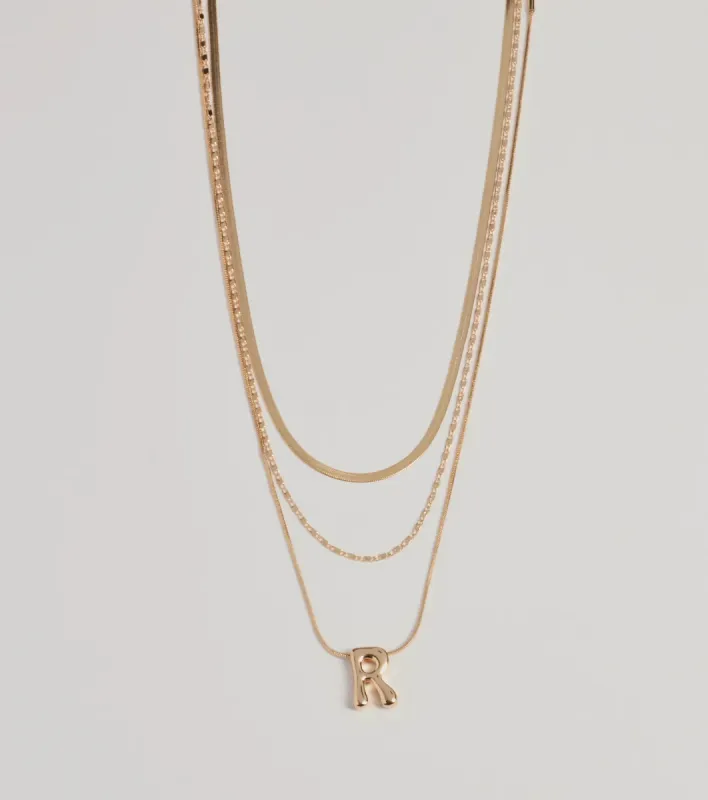 R Initial Layered Bubble Necklace sold by Windsor