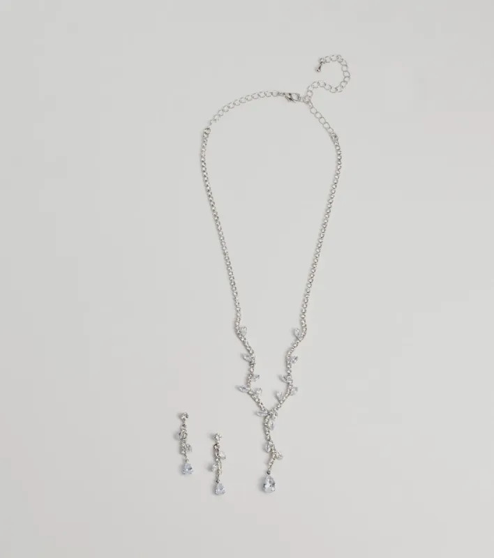 Chic Leaf-Shaped Rhinestone Necklace And Earrings Set sold by Windsor