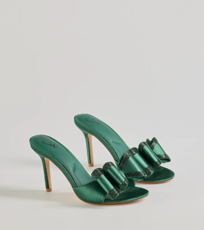 Dazzling Glam Rhinestone Bow Satin Stiletto Heels sold by Windsor