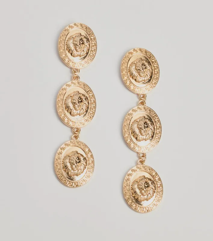 Roaring Glam Textured Lion Charm Earrings sold by Windsor