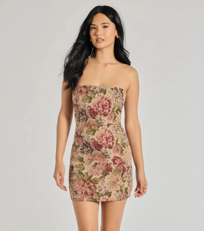 Garden Glam Floral Tapestry Lace-Up Mini Dress sold by Windsor