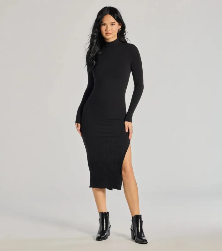 The Essential High-Slit Ribbed Knit Midi Dress sold by Windsor