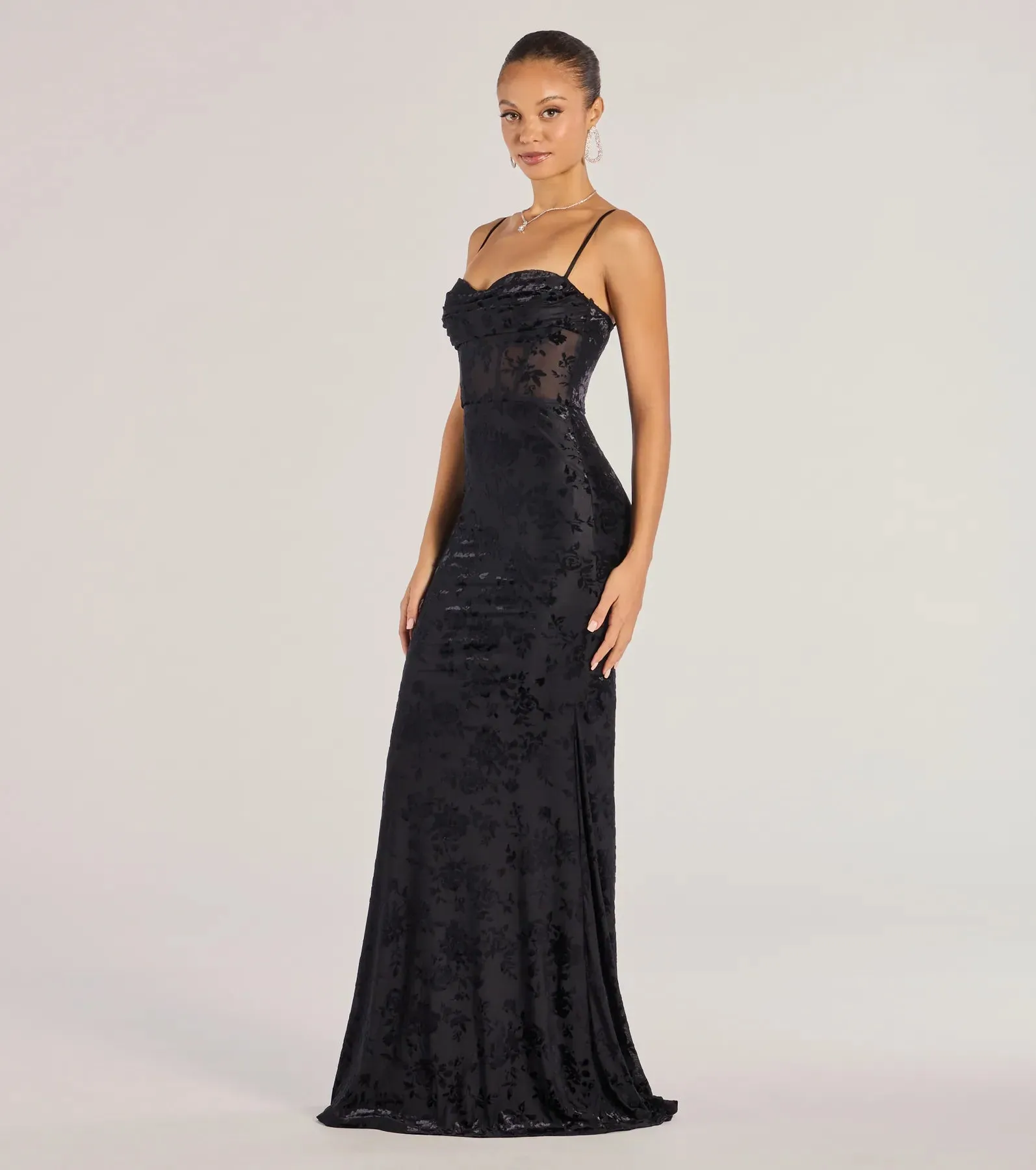 Alessandra Sleeveless Flocked Velvet Mermaid Dress sold by Windsor product image thumbnail 4