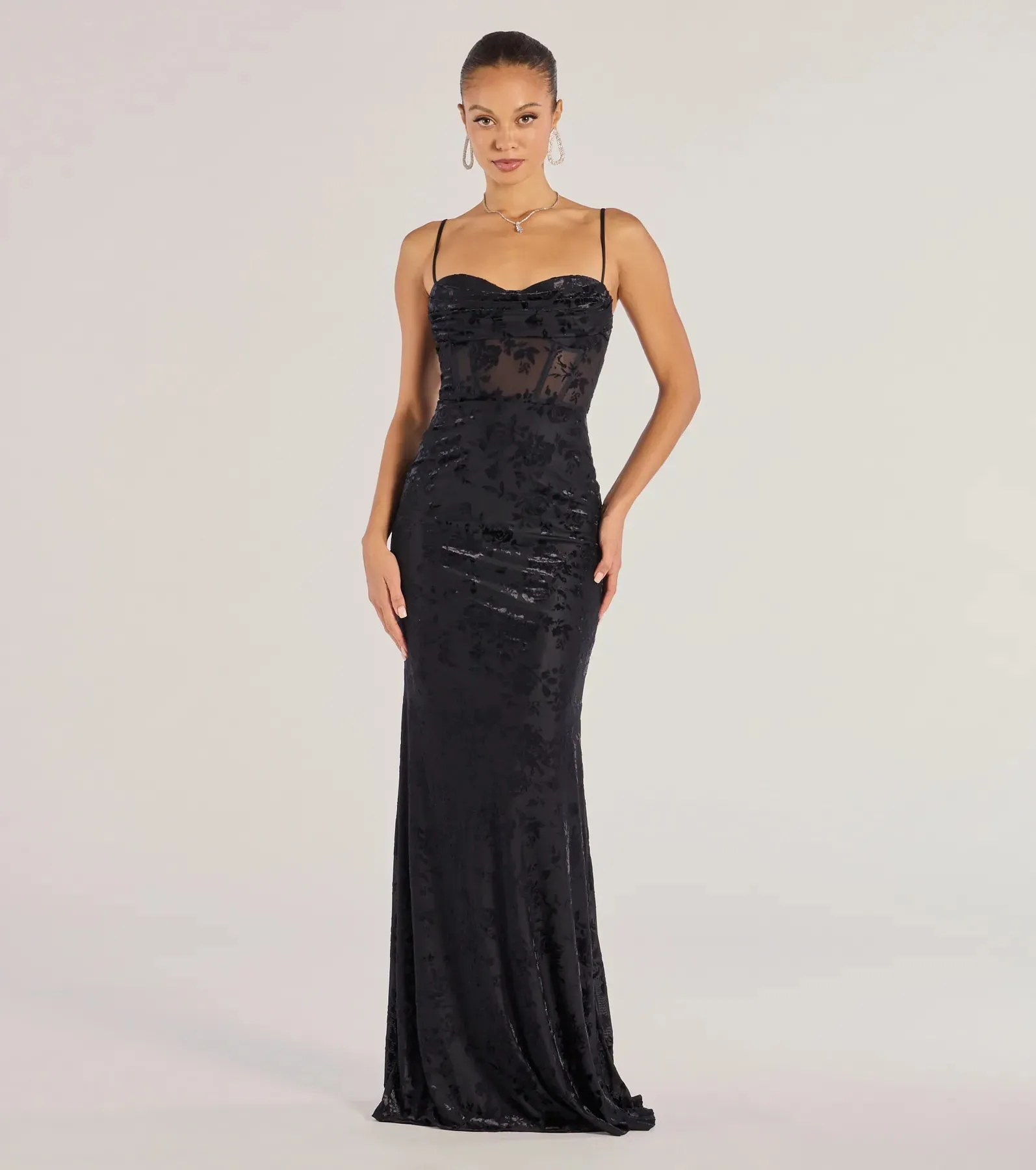 Alessandra Sleeveless Flocked Velvet Mermaid Dress sold by Windsor