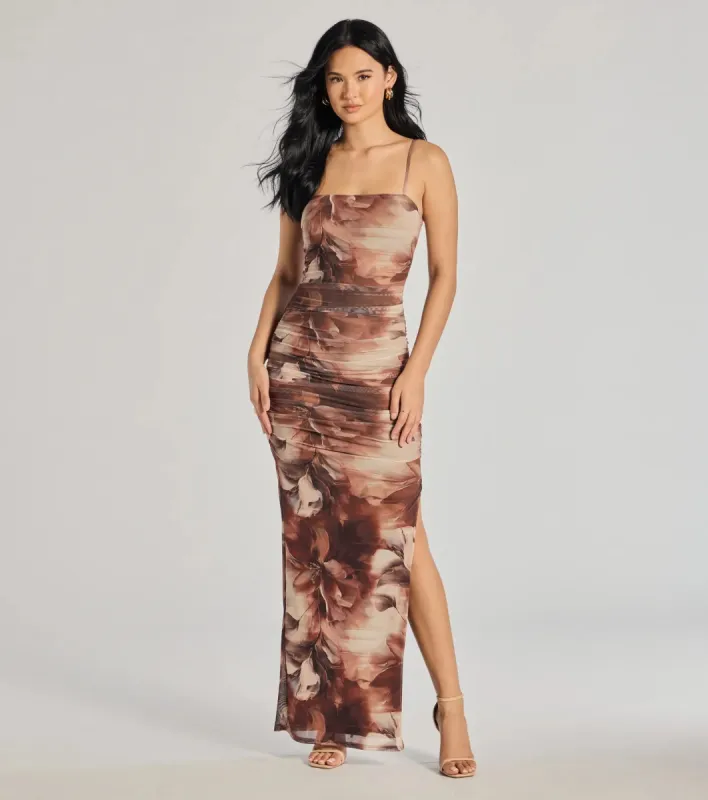 Ravishing Florals High-Slit Ruched Maxi Dress sold by Windsor