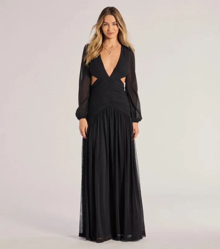 Adley Long Sleeve Cutout Mesh Formal Dress sold by Windsor